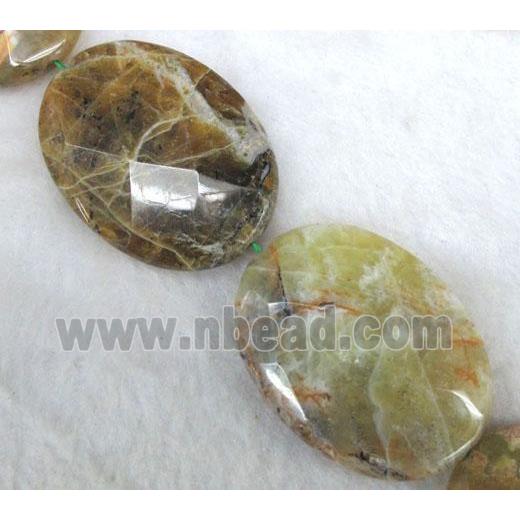 yellow opal beads, faceted flat oval