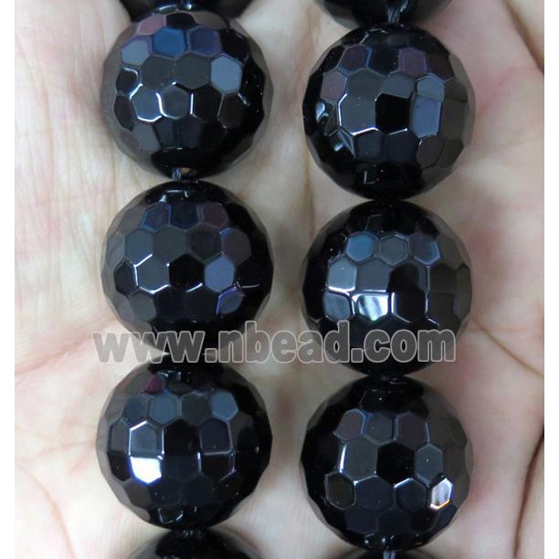 large Black Onyx Agate beads, faceted round