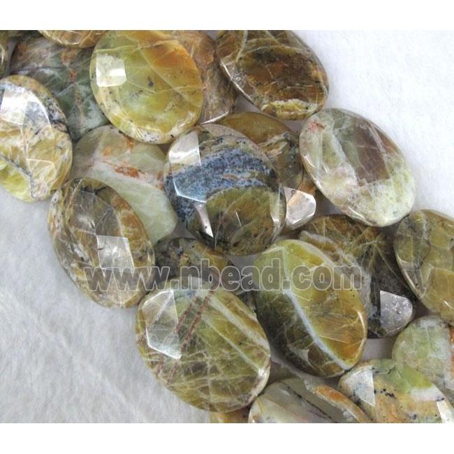 yellow opal beads, faceted flat oval