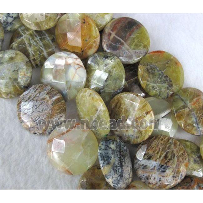 yellow opal stone beads, faceted flat round