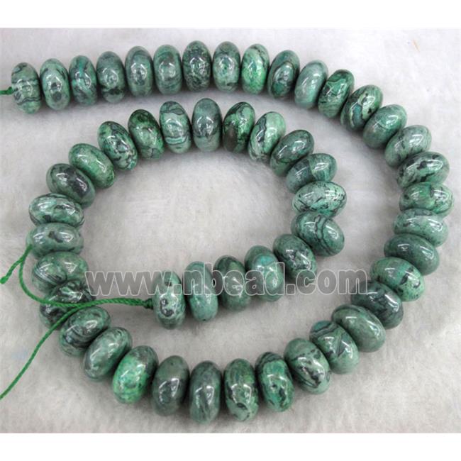 picture jasper beads, green, rondelle
