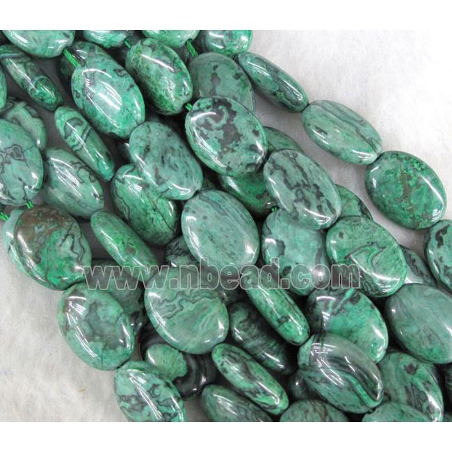 green picture jasper beads, flat oval