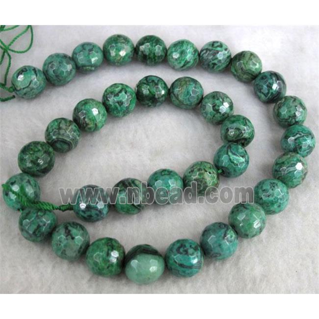 faceted round green Picture Jasper beads