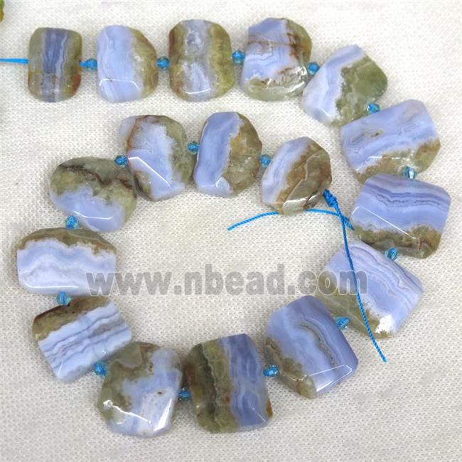 Blue Lace Agate nugget beads, faceted Oblong