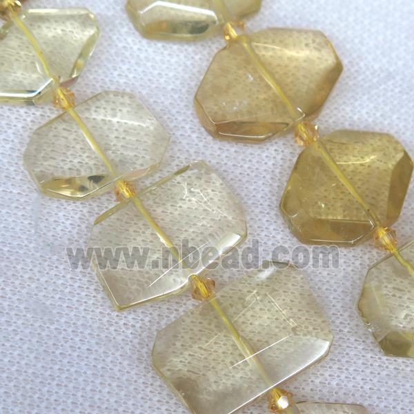Lemon Quartz nugget beads, faceted rectangle