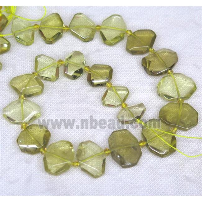 Lemon Quartz nugget beads, faceted rectangle