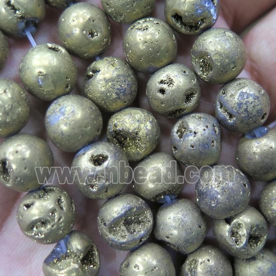 round Druzy Quartz geode bead, gold plated