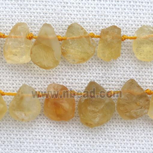 rough Citrine beads, top drilled, teardrop, yellow