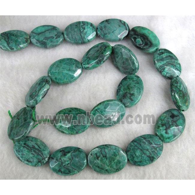 Natural Green Picture Jasper Oval Beads Faceted Dye