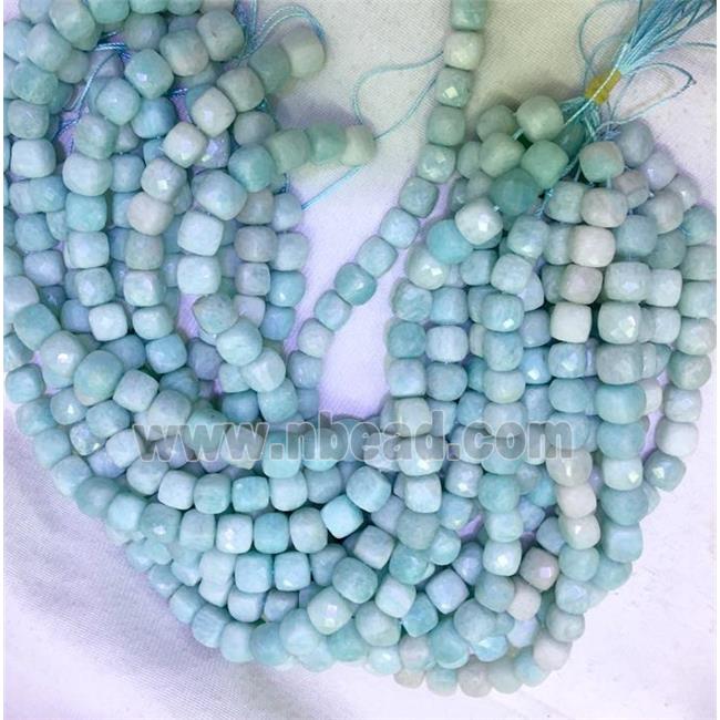 green Amazonite beads, faceted cube