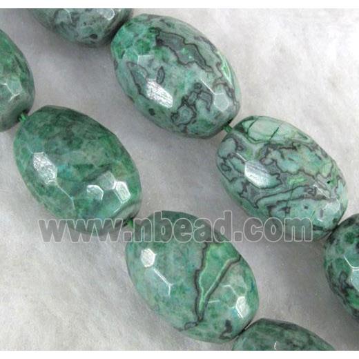 green picture jasper beads, faceted barrel