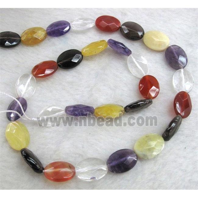 mixed gemstone beads, faceted flat-oval