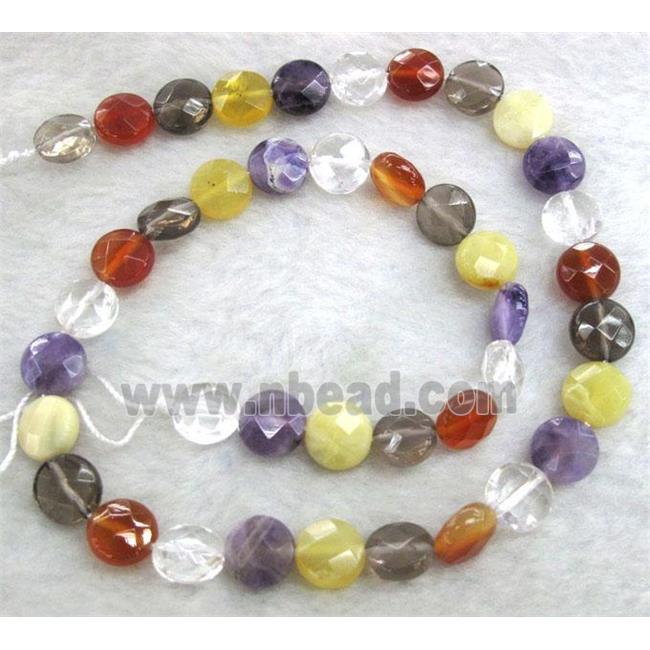 mixed gemstone beads, faceted flat round