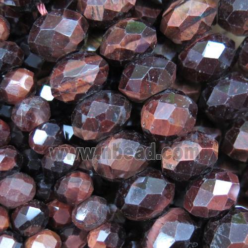 red tiger eye stone bead, faceted rondelle