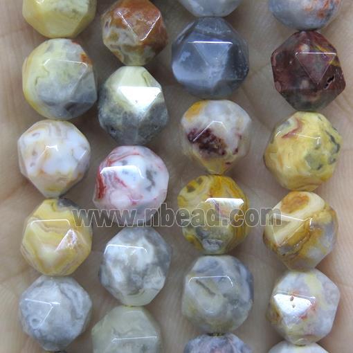faceted round yellow Crazy Agate beads ball