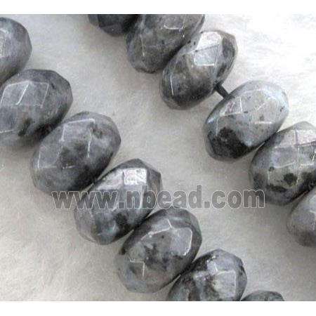 labradorite beads, faceted rondelle, grey