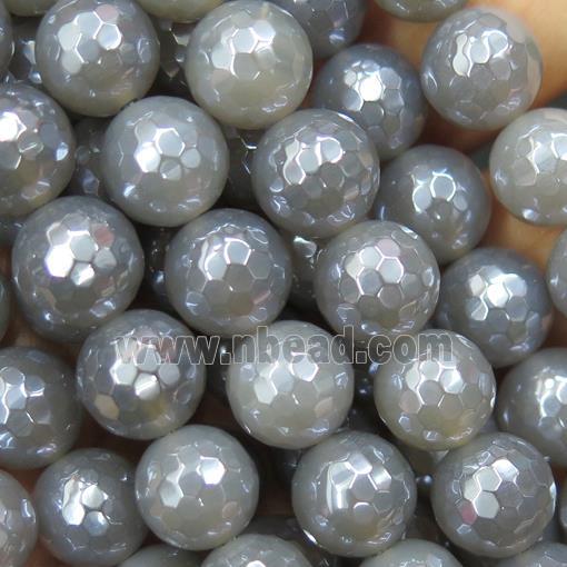 faceted round gray Agate beads, electroplated
