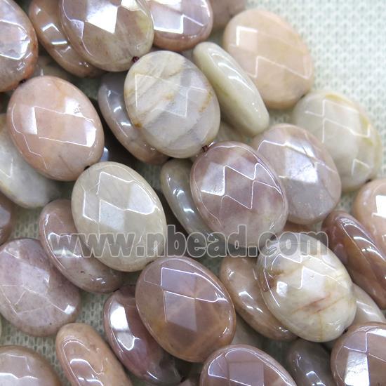 peach MoonStone beads, faceted oval, AB color plated