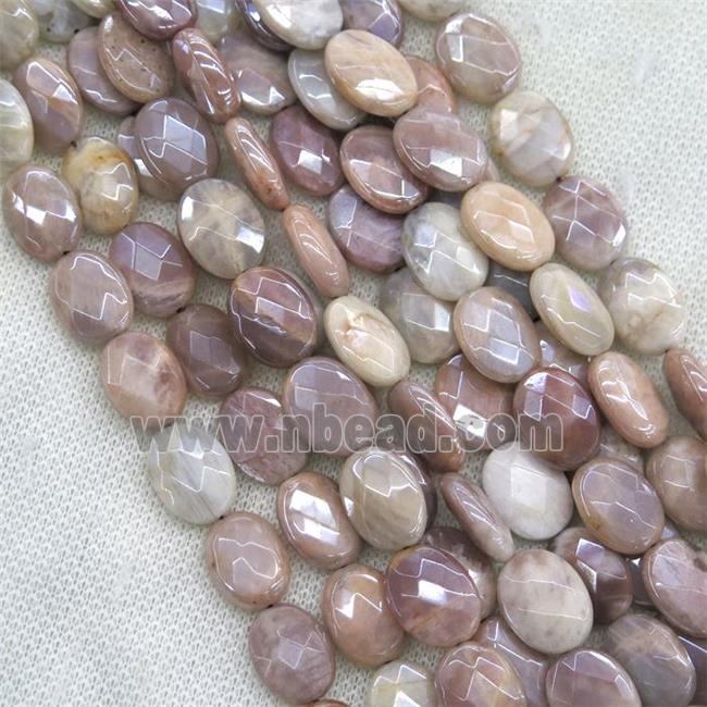 peach MoonStone beads, faceted oval, AB color plated