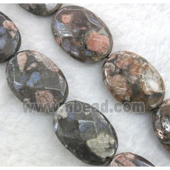 gray opal stone beads, faceted flat oval