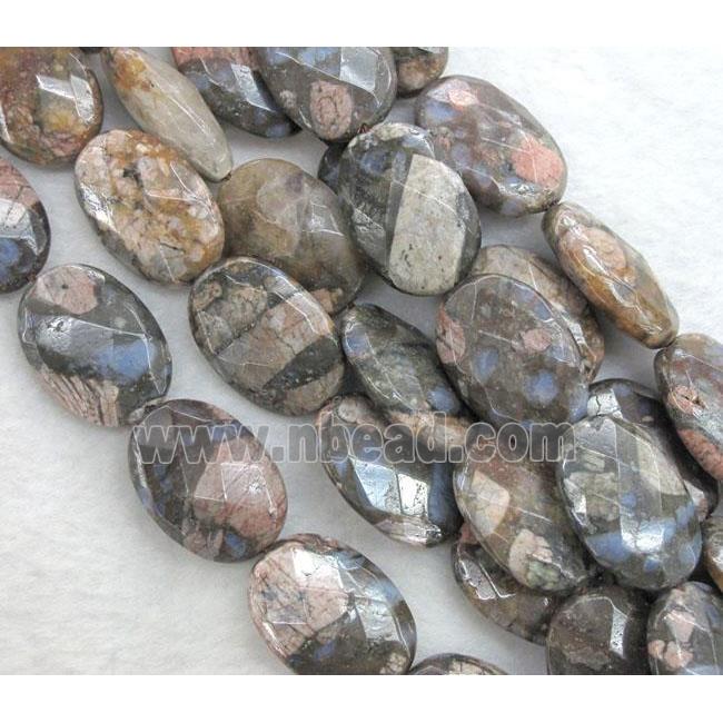 gray opal stone beads, faceted flat oval