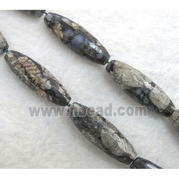 gray opal stone bead, faceted rice shape