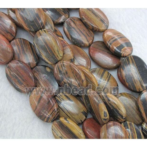 striped brown Opal Stone Beads, flat oval