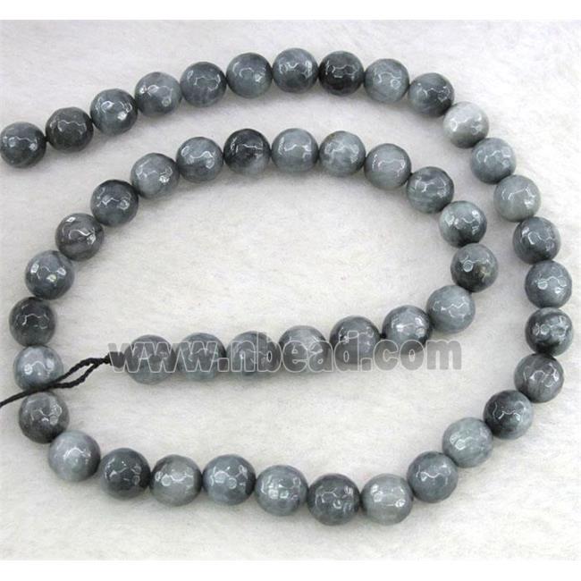 natural hawk Eye beads, faceted round, silver-grey