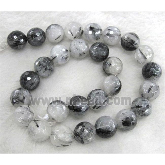 Black Rutilated Quartz beads, faceted round, Grade-AA