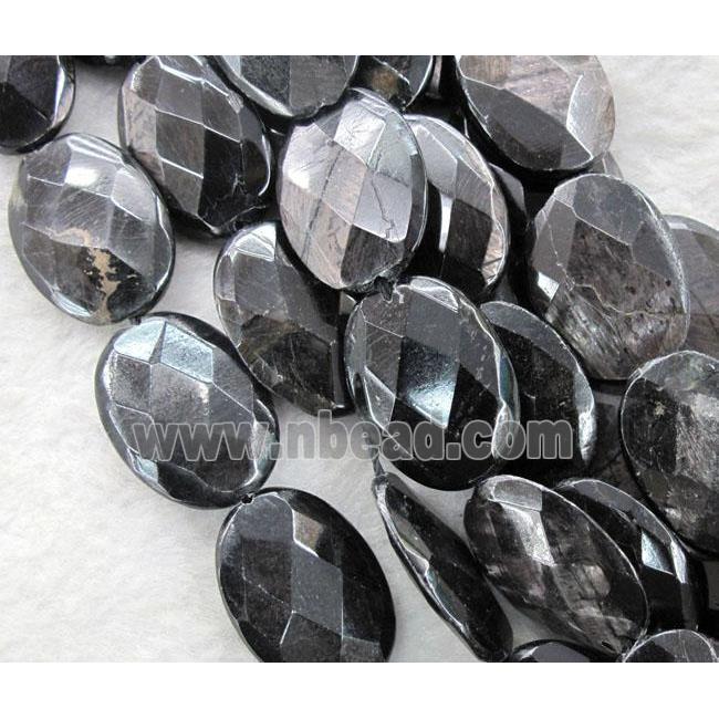 hypersthene beads, faceted oval