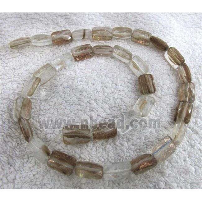 goldsand crystal quartz beads, faceted rectangle