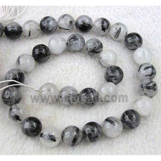 Black Rutilated Quartz beads, round