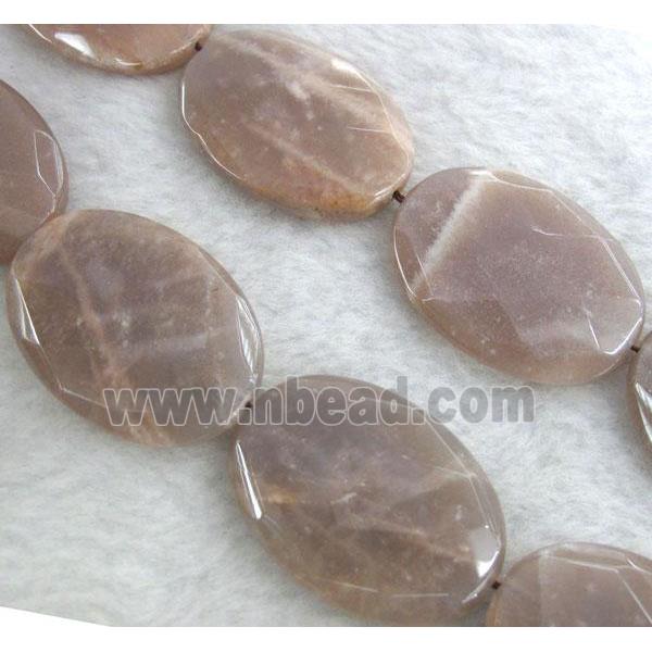 Sunstone beads, faceted oval, gray