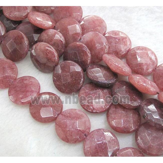 Strawberry Quartz beads, faceted flat-round