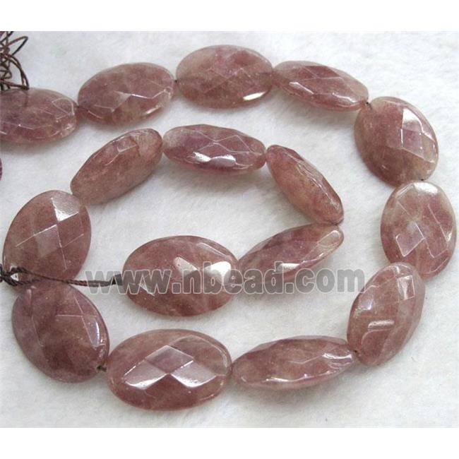Strawberry Quartz beads, faceted flat-oval