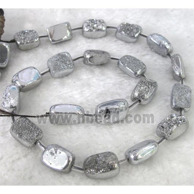 druzy quartz beads, freeform, silver electroplated