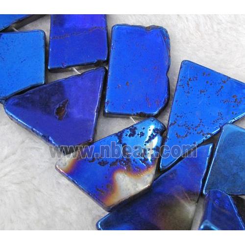 agate slice beads, freeform, blue electroplated