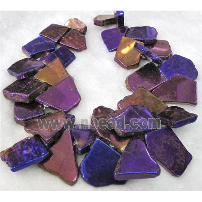 agate slice beads, freeform, purple electroplated