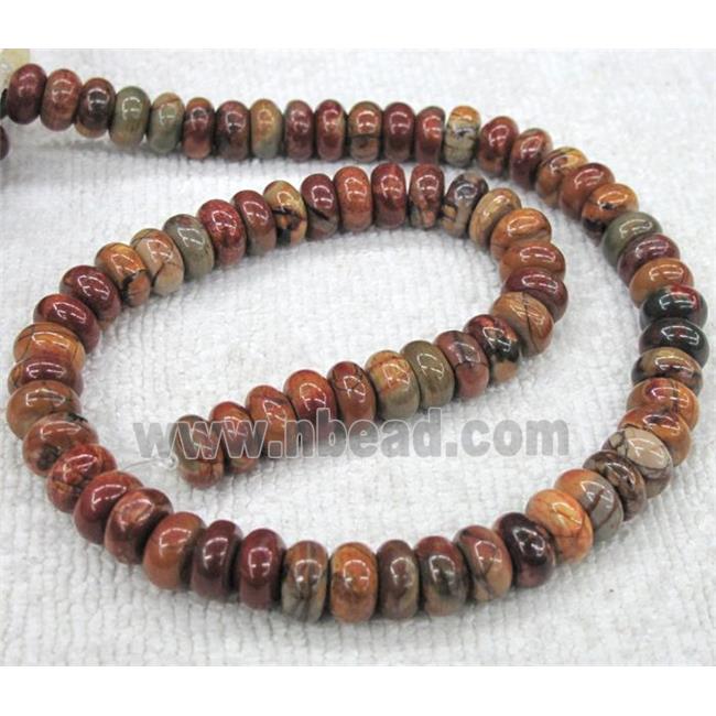 red Picasso jasper beads, rondelle