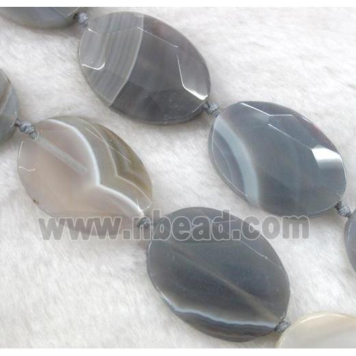 gray agate beads, faceted oval