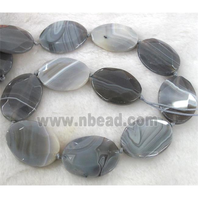 gray agate beads, faceted oval