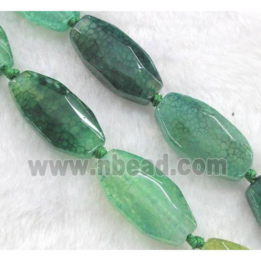 green veins agate bead, faceted barrel