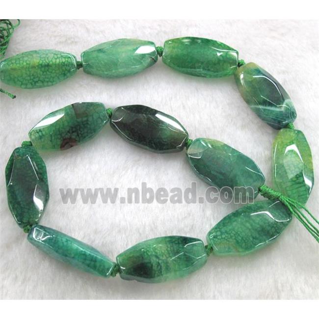 green veins agate bead, faceted barrel