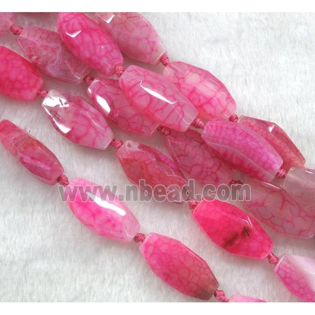 hotpink veins agate bead, faceted barrel
