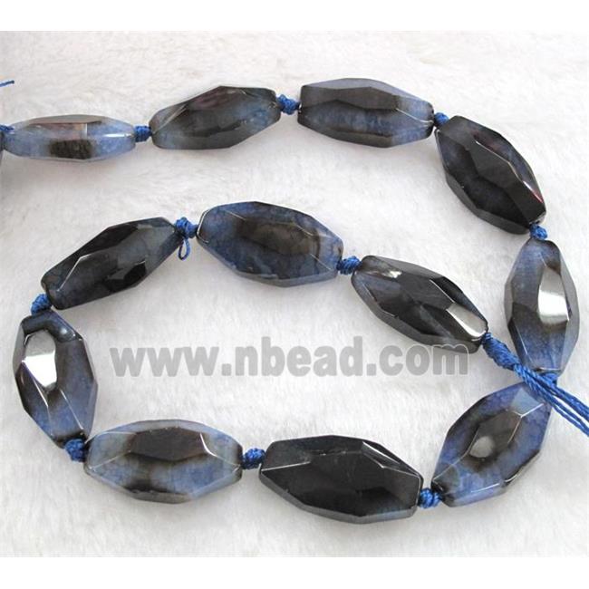blue veins agate bead, faceted barrel