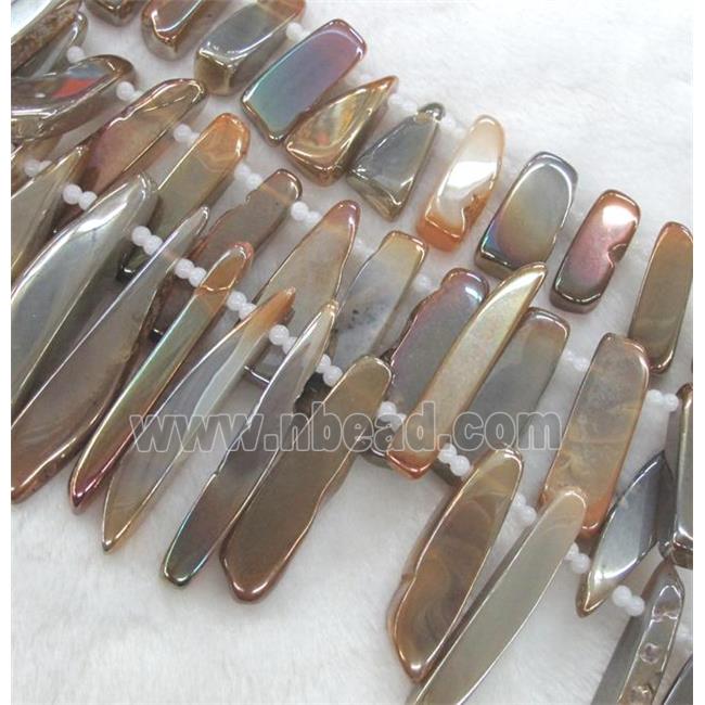 rock agate beads, stick, electroplated