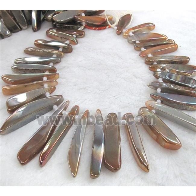rock agate beads, stick, electroplated