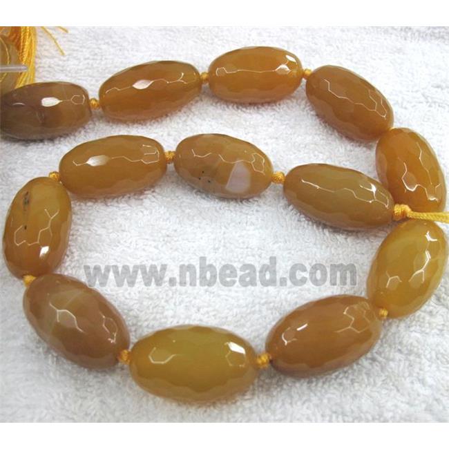 yellow agate bead, faceted barrel