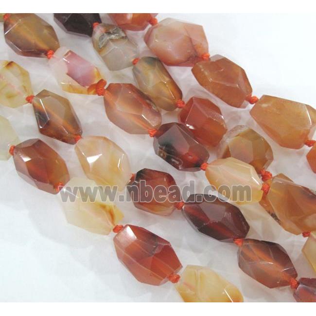 red agate beads, faceted freeform