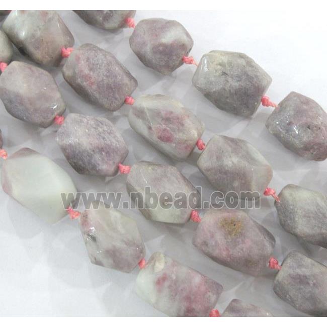 rose quartz beads, faceted freeform